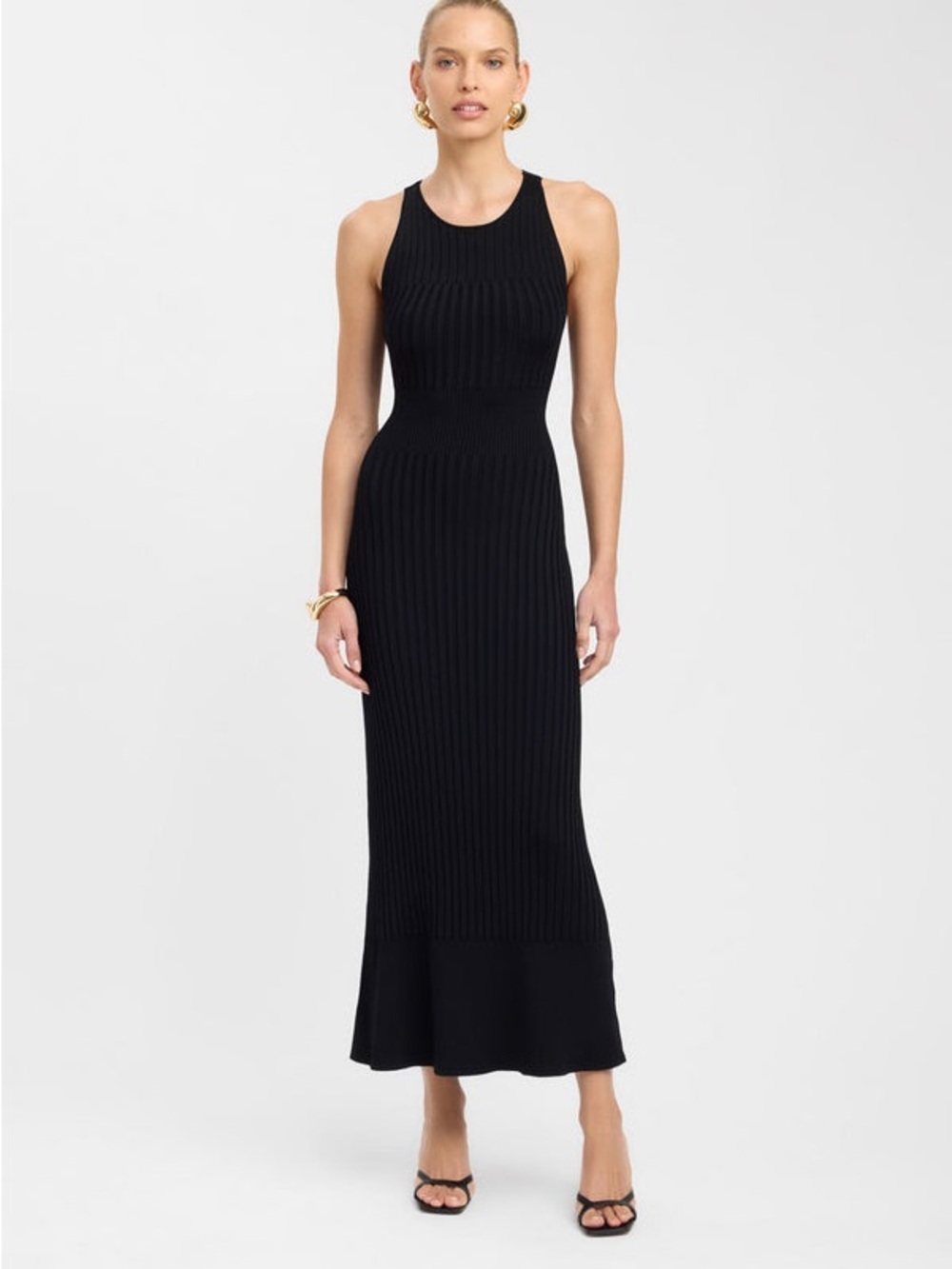 Kookai Serah Black Viscose Knit Ribbed Cross Back Maxi Dress (EU 34 - XS/S)